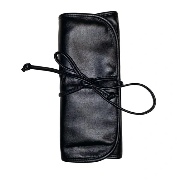 Makeup Brush Roll Black 8 Slot Faux Leather - Picture 3 of 8